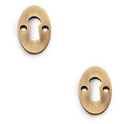 2 PACK - Oval Standard Lock Profile Escutcheon - Antique Brass Door Key Plate