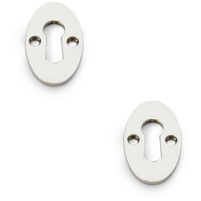 2 PACK - Oval Standard Lock Profile Escutcheon - Polished Nickel Door Key Plate