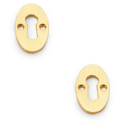 2 PACK - Oval Standard Lock Profile Escutcheon - Unlaquered Brass Door Key Plate