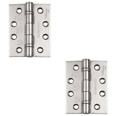 2 PACK - PAIR 13 Ball Bearing Radius Door Hinge - 102 x 76mm Satin Stainless Steel