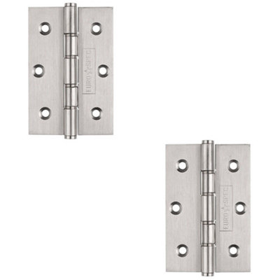 2 PACK - PAIR 76 x 51mm Brass Washered Butt Hinge Satin Stainless Steel Internal Door
