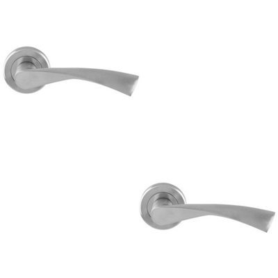 2 PACK - PAIR Angular Twisted Door Handle on Round Rose Concealed Fix Satin Chrome