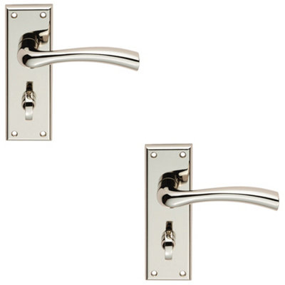 2 PACK - PAIR Chunky Curved Bathroom Door Handle Backplate 150x50mm Polished Nickel