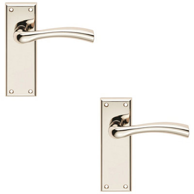 2 PACK - PAIR Chunky Curved Tapered Handle on Latch Backplate 150 x 50mm Polished Nickel
