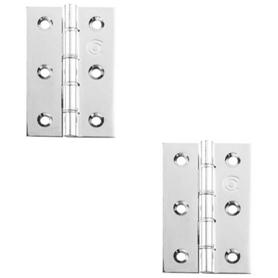 2 PACK - PAIR Double Steel Washered Butt Hinge - 102 x 67 x 4mm Polished Chrome Door