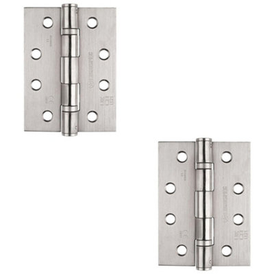 2 PACK - PAIR Grade 11 Heavy Duty Ball Bearing Hinge - 102 x 76mm Bright Stainless Steel