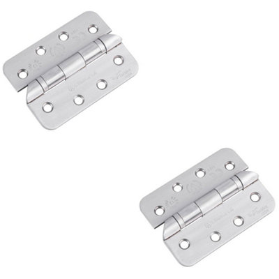 2 PACK - PAIR Grade 13 Hospital Tip Ball Bearing Hinge - RADIUS 102 x 76mm Satin Steel