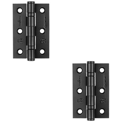 2 PACK - PAIR Grade 7 Ball Bearing Hinge - 76 x 51mm Matt Black Interior Door Fixing