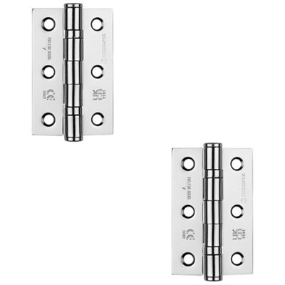 2 PACK - PAIR Grade 7 Ball Bearing Hinge - 76 x 51mm Polished Chrome Interior Door Fixing