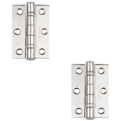 2 PACK - PAIR Grade 7 Heavy Duty Ball Bearing Hinge - 76 x 51mm Bright Stainless Steel