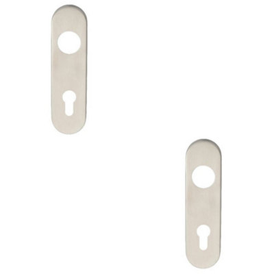 2 PACK - PAIR Radius Lock EURO Cylinder Plate Cover 170 x 45 x 8mm Satin Steel DIN 72cc