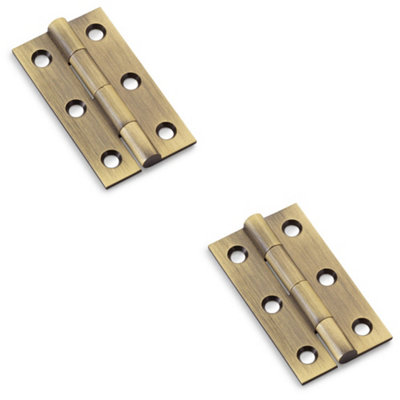 2 PACK - PAIR Solid Brass Cabinet Butt Hinge - 50mm - Antique Brass Premium Cupboard