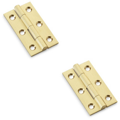 2 PACK - PAIR Solid Brass Cabinet Butt Hinge - 50mm - Satin Brass Premium Cupboard Fixing