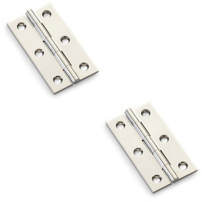 2 PACK - PAIR Solid Brass Cabinet Butt Hinge - 64mm - Polished Nickel Premium Cupboard