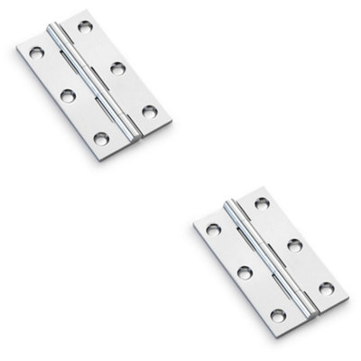2 PACK - PAIR Solid Brass Cabinet Butt Hinge - 75mm - Polished Chrome Premium Cupboard