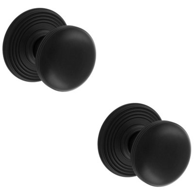 2 PACK - PAIR Textured Ring Mortice Door Knob 70mm Diameter Matt Black Lined Handle