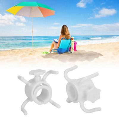 2-Pack Plastic Beach Umbrella Hooks for Towels,Hats,and Sunglasses-White 4-Prong Holders