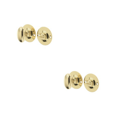 2 PACK Polished Brass Bathroom Turn & Release Set for Deadbolts with 5mm Spindle - Toilet Thumturn Lock