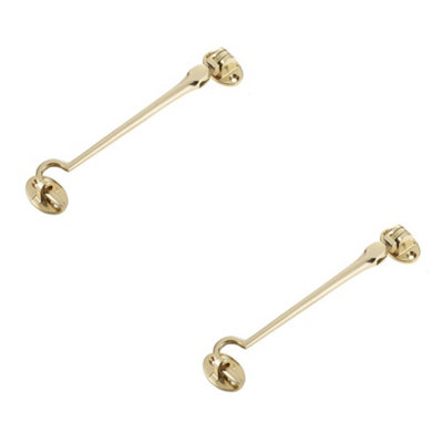 2 PACK Polished Brass Cabin Hook 150mm for Home and Office Use - Hook & Eye Arm Lock