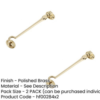 2 PACK Polished Brass Cabin Hook 150mm for Home and Office Use - Hook & Eye Arm Lock