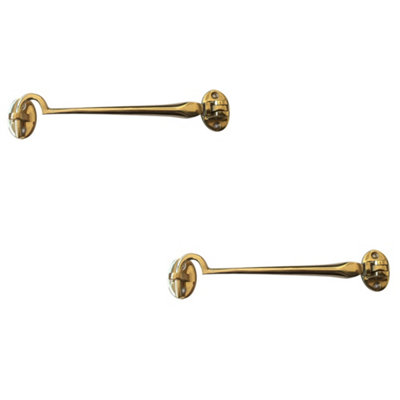 2 PACK Polished Brass Cabin Hook 250mm - Classic Door Hardware - Hook & Eye Arm Lock