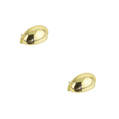 2 PACK Polished Brass Cup Pulls for Cabinetry Upgrade - Kitchen Drawer Pull Handle