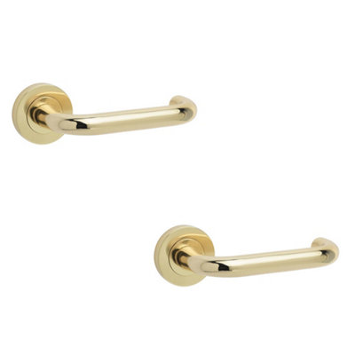 2 PACK Polished Brass Door Handle on Rose for Homes and Businesses - Interior Handle