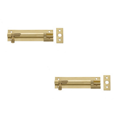 2 PACK Polished Brass Necked Barrel Bolts 102x25mm for Enhanced Security - Door Bolt