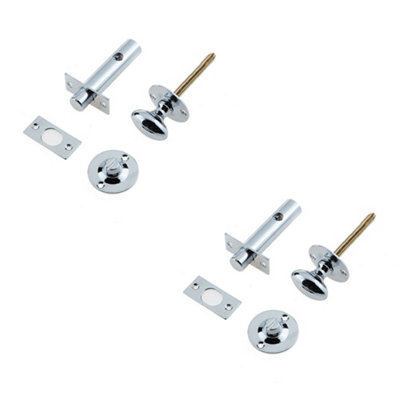 2 PACK Polished Chrome Bathroom Bolt with Mortice Lock for Enhanced Security - Toilet Thumturn Lock