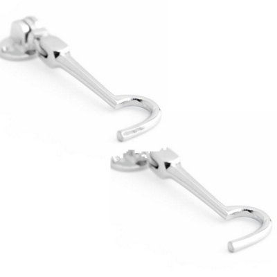 2 PACK Polished Chrome Brass Cabin Hook - 102mm Durable Door Security - Hook & Eye Arm Lock
