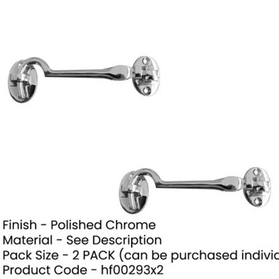 2 PACK Polished Chrome Brass Cabin Hook 300mm for Door Control - Hook & Eye Arm Lock