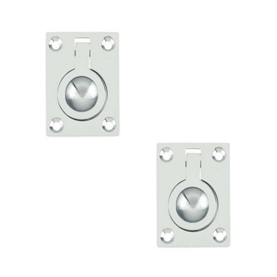 2 PACK Polished Chrome Flush Rings 50x63mm for Cabinets and Furniture - Recessed Door Handle