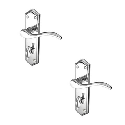 2 PACK Polished Chrome Suite Door Handle for Modern Bathrooms - Interior Lever on Backplate