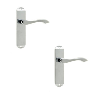 2 PACK Polished Chrome Suite Door Handle on Latchplate for Modern Interiors - Interior Lever on Backplate