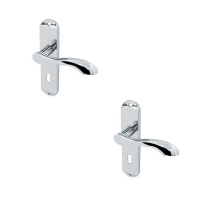 2 PACK Polished Chrome Suite Door Handle with Lockplate for Modern Interiors Interior Lever on Backplate