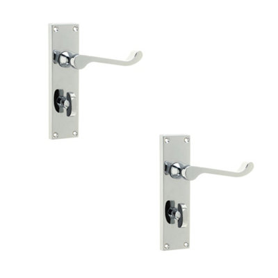 2 PACK Polished Chrome Victorian Scroll Door Handle for Elegant Bathrooms - Interior Lever on Backplate