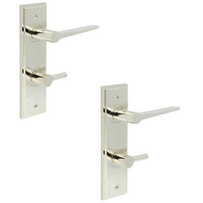 2 PACK Polished Nickel Bathroom Door Handle with Backplate and Turn Release Solid Brass Interior WC Handle