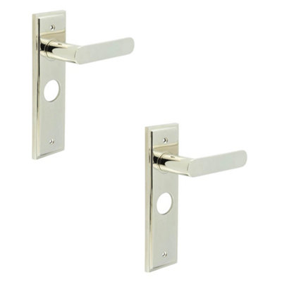 2 PACK Polished Nickel Bathroom Door Handle with Backplate - Elegant and Durable - Solid Brass Interior Handle