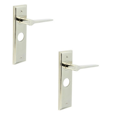 2 PACK Polished Nickel Bathroom Door Handle with Backplate - Solid Brass Interior Handles