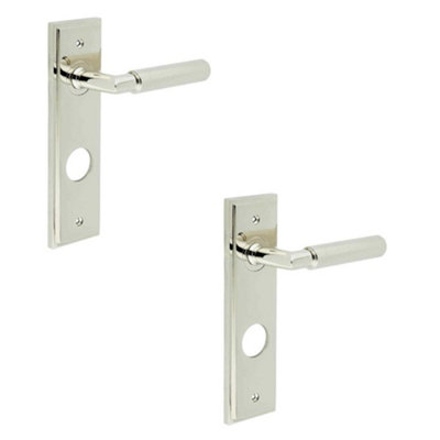 2 PACK Polished Nickel Bathroom Door Handle with Backplate - Solid Brass Interior Handle