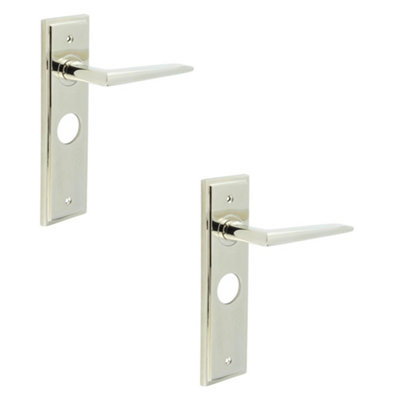 2 PACK Polished Nickel Bathroom Door Handle with Backplate - Stylish & Durable - Solid Brass Interior Handle