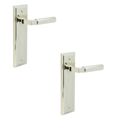 2 PACK Polished Nickel Door Handle Latch Backplate - Elegant Design for Modern Homes - Solid Brass Interior Lever