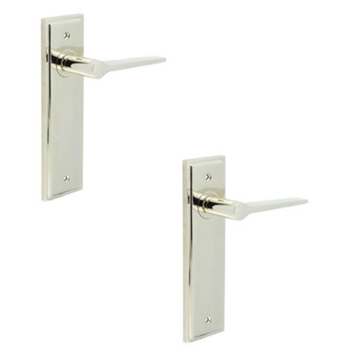 2 PACK Polished Nickel Door Handle Latch Backplate for Modern Homes - Solid Brass Interior Handle