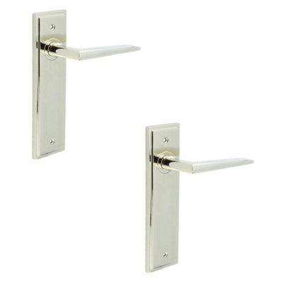 2 PACK Polished Nickel Door Handle Latch with Backplate for Modern Homes - Solid Brass Interior Handle