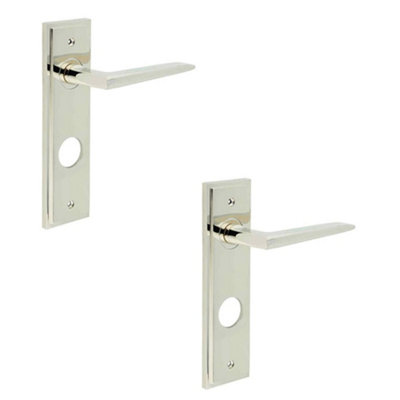 2 PACK Polished Nickel Door Handle with Backplate for Bathrooms Solid Brass - Interior Handle