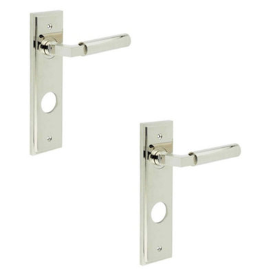 2 PACK Polished Nickel Door Handle with Backplate for Bathrooms - Solid Brass Interior Lever