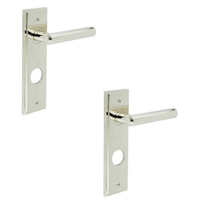 2 PACK Polished Nickel Door Handle with Elegant Backplate for Bathrooms - Solid Brass Interior Lever