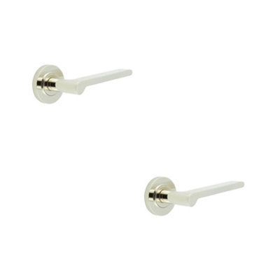 2 PACK Polished Nickel Door Handle with Rose Design for Modern Interiors - Solid Brass Interior Handle