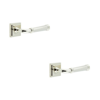 2 PACK Polished Nickel Square Stepped Door Handle - Elegant and Functional Design - Solid Brass Interior Handle