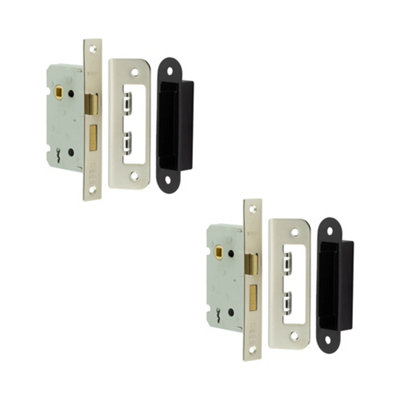 2 PACK Premium 2 Lever Sashlocks with Square Forend and Radiused Strike Plate - 65mm Nickel Finish - Door Lock